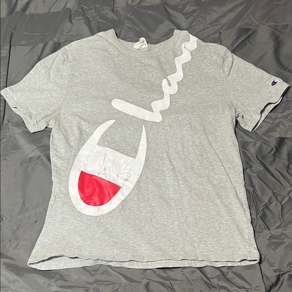 Champion Gray Tee with Red and White Graphic